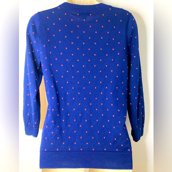 J. Crew Navy/Coral 3/4 length sleeve polka dot sweater - Picture 4 of 4